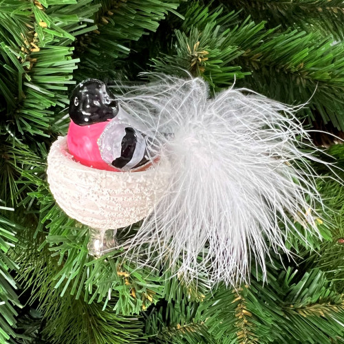 Елочное украшение Птичка в гнезде - снегирь, стекло, 8 см., Irena CO (50009)