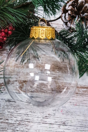 КУ-85-П2 Стеклянный шар Прозрачный с золотым колпаком 80 мм., Коломеев