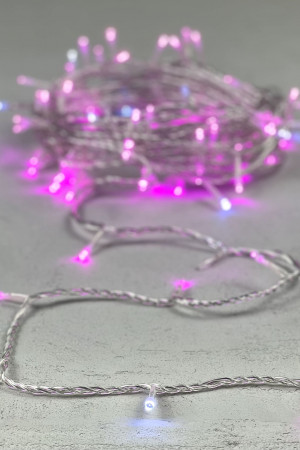 Светодиодная нить 100 розовых LED ламп с мерцанием, 10 м., 24В., прозрачный провод ПВХ, Beauty Led (PST100BLW-10-1P)