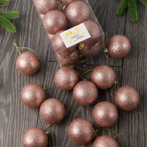 Набор пластиковых шаров Вероника 60 мм., пудровый глиттер, 12 шт., ЕлкиТорг (150222)