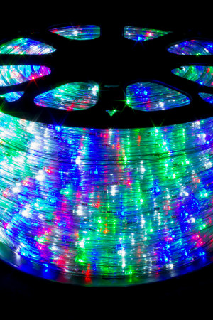 Дюралайт круглый Ø 10.5 мм., 220V, 3-жилы, разноцветные LED лампы 24 шт на 1 м., бухта 100 м, силикон, Winner (05.100.10,5.24M)