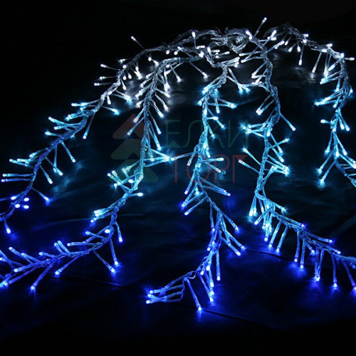 Светодиодная бахрома с эффектом бегущий огонь 2*1м., 24V, 320 LED ламп бело - синего цвета, прозрачный провод, Beauty Led (ESI320-SH10-1WB)