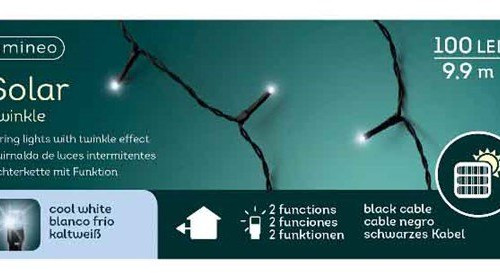 Светодиодная гирлянда на солнечной батарее 9.9 м., 100 холодных белых LED ламп, Kaemingk (494455)