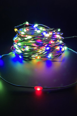 Светодиодная нить Капли 200 разноцветных ламп, 15 м., 31В, 8 режимов, таймер, зеленый провод, LUCA (85450)