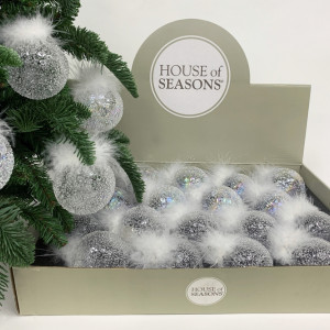 Набор стеклянных шаров Ледяной дождь 70 мм., 18 шт., белый, Christmas DeLuxe (86797)