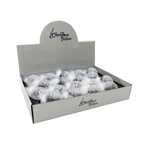 Набор стеклянных шаров Ледяной дождь 70 мм., 18 шт., белый, Christmas DeLuxe (86797)