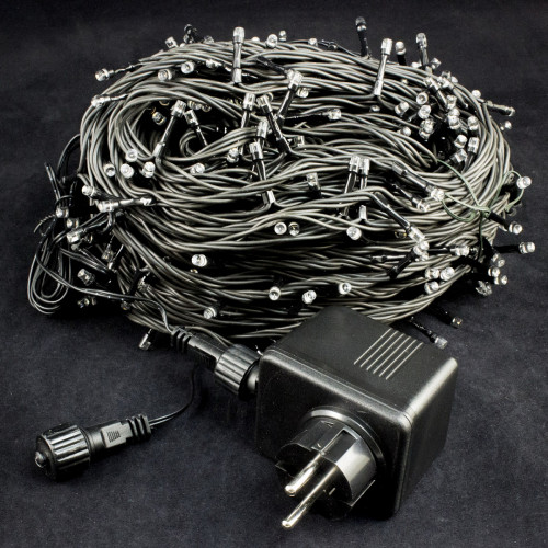 Светодиодная нить с мерцающим диодом 40 м., 24V, 400 теплых белых LED ламп, черный провод ПВХ, соединяемая, Winner Light (ww.01.6B.400+24v)