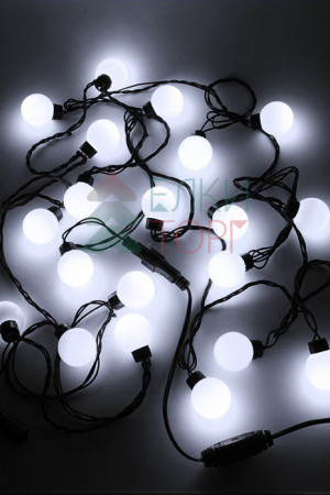 Светодиодная гирлянда шарики Fiesta, 5 м., 20 белых LED ламп 40 мм, 220V, черный ПВХ, Beauty Led (HB20-11-2W)