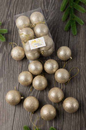 Набор пластиковых шаров Вероника 60 мм., шампань глиттер, 12 шт., ЕлкиТорг (150221)