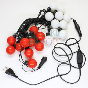 Светодиодная гирлянда Шарики, 5 м., 20 красно-белых LED ламп 40 мм, 220V, черный ПВХ, Beauty Led (HB20-11-2RW)