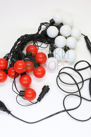 Светодиодная гирлянда Шарики, 5 м., 20 красно-белых LED ламп 40 мм, 220V, черный ПВХ, Beauty Led (HB20-11-2RW)