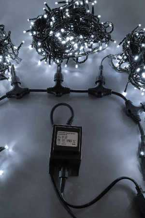 Комплект гирлянд 5 нитей по 20 м, 24В, 1000 холодных белых LED ламп, статика, черный провод ПВХ, Teamprof (TPF-S5*20-B/W)