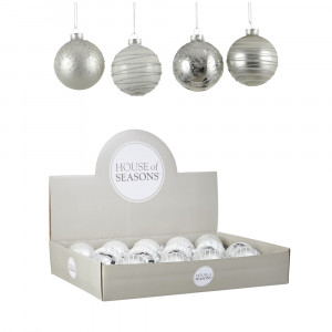 Набор стеклянных шаров Вьюга 70 мм., 18 шт., серебро, Christmas DeLuxe (86789)
