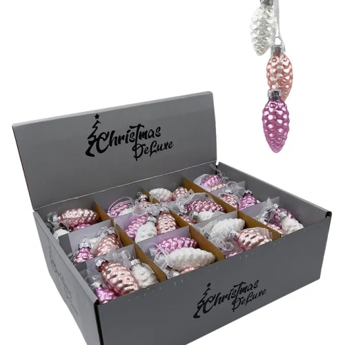 Набор стеклянных украшений Гроздь Шишек, 3 шт., 6 см., лилово-розовый, Christmas DeLuxe (89873)