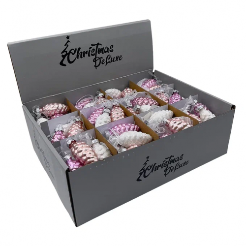 Набор стеклянных украшений Гроздь Шишек, 3 шт., 6 см., лилово-розовый, Christmas DeLuxe (89873)