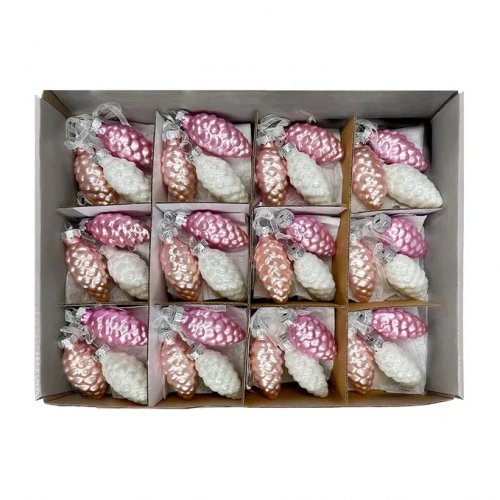 Набор стеклянных украшений Гроздь Шишек, 3 шт., 6 см., лилово-розовый, Christmas DeLuxe (89873)