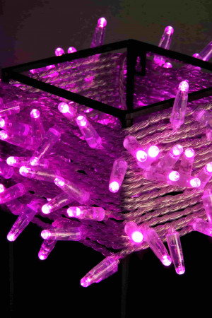 Светодиодная нить 100 розовых LED ламп, 10 м., 24В, статика, прозрачный провод ПВХ, Teamprof (TPF-S10C-24V-CT/P)