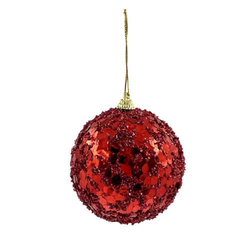 Шар новогодний Бисер 10 см., красный конфетти, пенопласт, Christmas DeLuxe (86856)