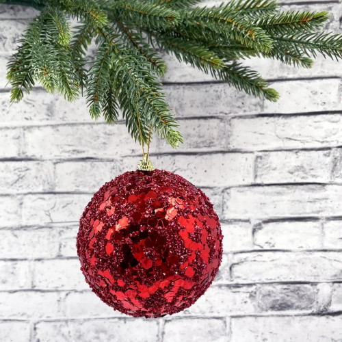 Шар новогодний Бисер 10 см., красный конфетти, пенопласт, Christmas DeLuxe (86856)