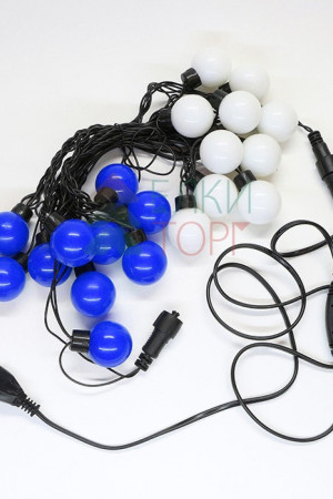 Светодиодная гирлянда Шарики, 5 м., 20 сине - белых LED ламп 40 мм, 220V, черный ПВХ, Beauty Led (HB20-11-2BW)
