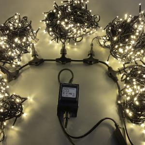 Комплект гирлянд 5 нитей по 20 м, 24В, 1000 теплых белых LED ламп, статика, черный провод ПВХ, Teamprof (TPF-S5*20-B/WW)