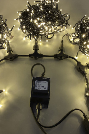 Комплект гирлянд 5 нитей по 20 м, 24В, 1000 теплых белых LED ламп, статика, черный провод ПВХ, Teamprof (TPF-S5*20-B/WW)