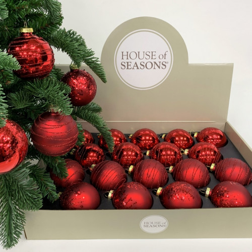 Набор стеклянных шаров Грааль 70 мм., 18 шт., красный, Christmas DeLuxe (86791)