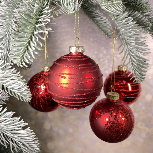 Набор стеклянных шаров Грааль 70 мм., 18 шт., красный, Christmas DeLuxe (86791)