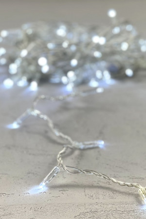 Светодиодная гирлянда с колпачком 100 холодных белых LED ламп 10 м., мерцание, 24В., прозрачный провод ПВХ, IP65, LTC (PST100BLWCAP-10-1W)