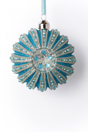 Винтажная стеклянная подвеска Камелия 9*4,5 см., 1 шт., голубой, Karlsbach (14467)