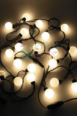 Светодиодная гирлянда шарики Fiesta, 5 м., 20 теплых белых LED ламп 40 мм, 220V, черный ПВХ, Beauty Led (HB20-11-2WW)