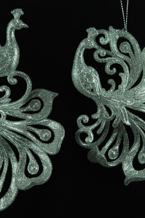 Украшение&quot;Павлин&quot; цвет серебро,2 вида,цена за 1 шт.от 12 до 13 см. (150729)