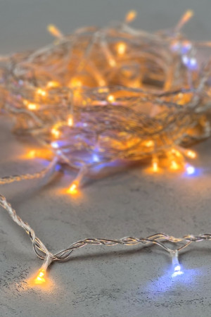 Светодиодная гирлянда с белым бликующим диодом 10 м, 220-230V., 100 желтых LED ламп, прозрачный ПВХ, LTC (PST100BLW-10-2Y)