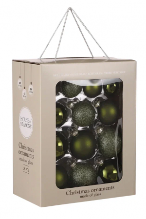 Набор стеклянных шаров Зеленый Микс 26 шт., Christmas DeLuxe (86775)