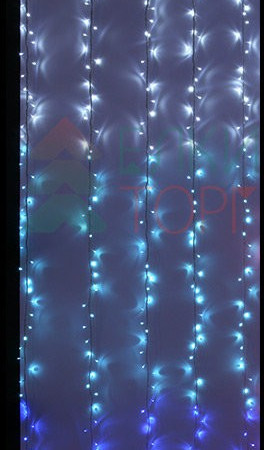 Занавес с эффектом бегущий огонь 2*3.3 м., 24V, 320 LED ламп бело - синего цвета, прозрачный провод, Beauty Led (ESI321-SH10-1WB)