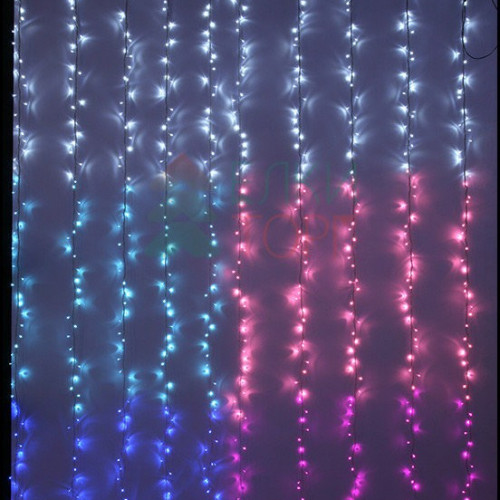 Занавес с эффектом бегущий огонь 2*3.3 м., 24V, 320 LED ламп бело - синего цвета, прозрачный провод, Beauty Led (ESI321-SH10-1WB)