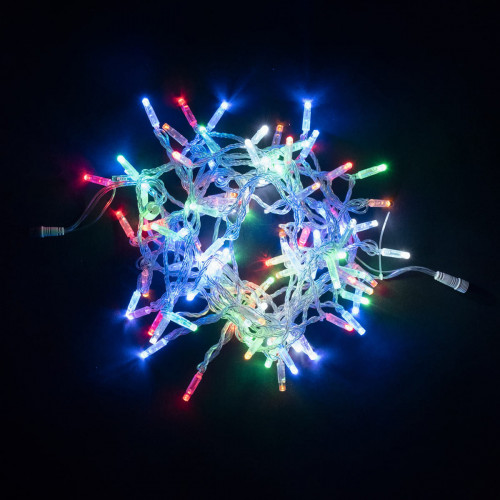 Светодиодная гирлянда с колпачком 100 разноцветных LED ламп 10 м., мерцание, 24В., прозрачный провод ПВХ, IP65, LTC (PST100BLWCAP-10-1M)