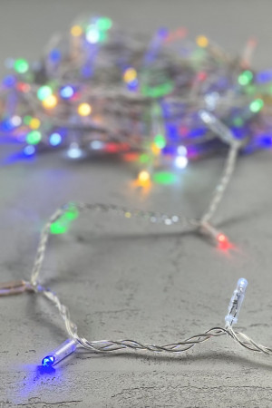 Светодиодная гирлянда с колпачком 100 разноцветных LED ламп 10 м., мерцание, 24В., прозрачный провод ПВХ, IP65, LTC (PST100BLWCAP-10-1M)