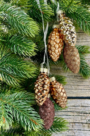 Набор стеклянных украшений Гроздь Шишек, 3 шт., 6 см., бронза, Christmas DeLuxe (89881)