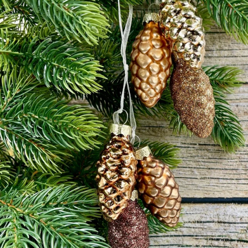 Набор стеклянных украшений Гроздь Шишек, 3 шт., 6 см., бронза, Christmas DeLuxe (89881)