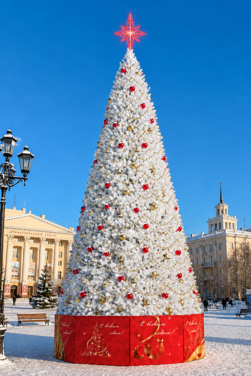 Уличная каркасная елка Уральская Люкс 15 м., ПВХ, белая, ЕлкиТорг (3001500)