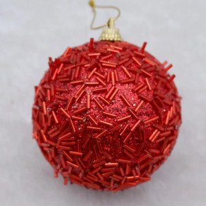Шар новогодний Бисер 10 см., красный стеклярус, пенопласт, Christmas DeLuxe (14939)
