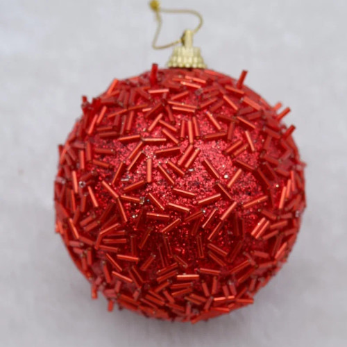 Шар новогодний Бисер 10 см., красный стеклярус, пенопласт, Christmas DeLuxe (14939)