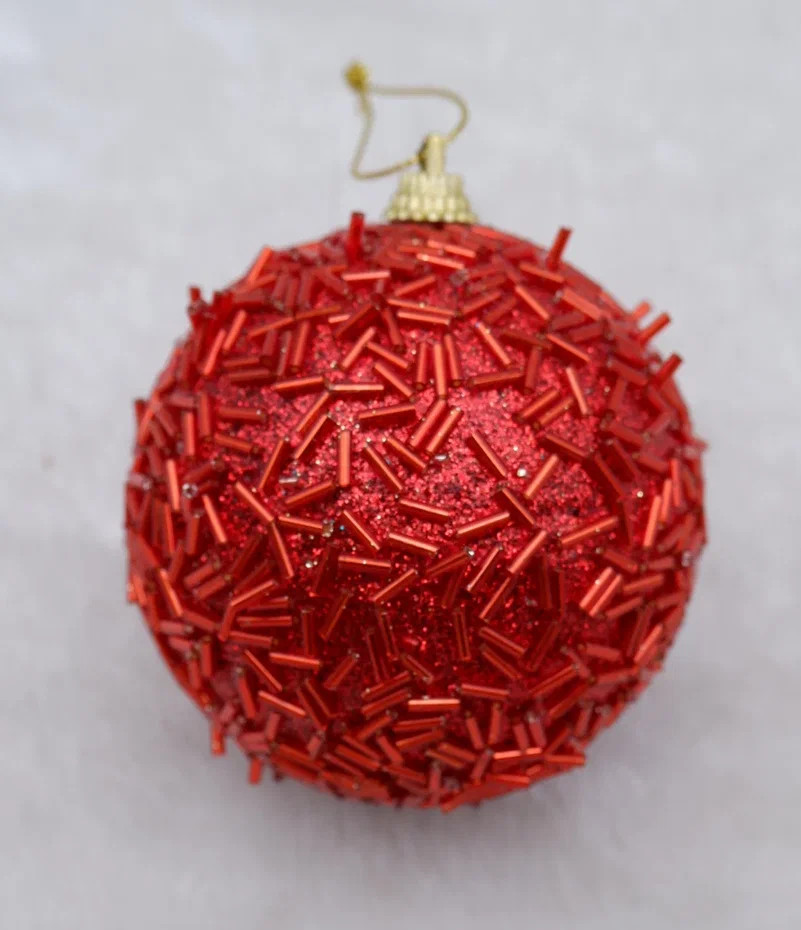 Шар новогодний Бисер 10 см., красный стеклярус, пенопласт, Christmas DeLuxe (14939)