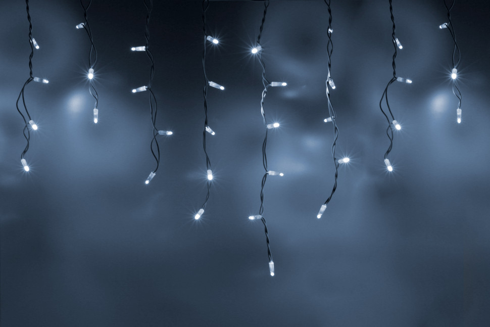 Светодиодная бахрома 108 холодных белых LED ламп, 3*0.6 м., 220В, мерцание, белый резиновый провод, Teamprof (TPF-i3*0.6F-RW/W)