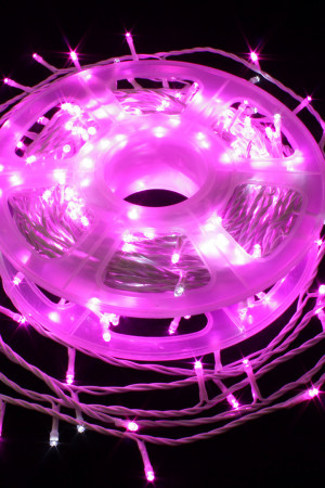 Светодиодная нить с мерцающим диодом 40 м., 220V, 400 розовых LED ламп, белый провод ПВХ, соединяемая, Winner Light (P.01.6w.400+)