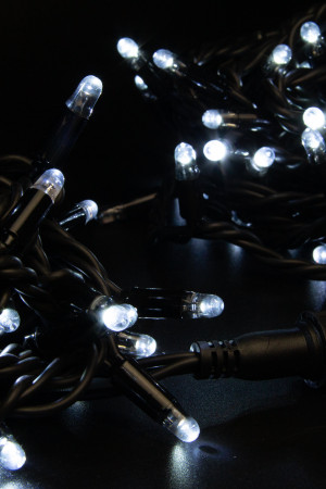 Светодиодная нить 100 холодных белых LED ламп, 10 м., 220В, мерцание, черный резиновый провод, Teamprof (TPF-S10CF-220V-RB/W)
