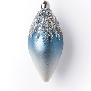 Винтажная стеклянная олива Снежный барс  6*13 см., 1 шт., Karlsbach (14491)