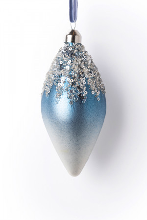 Винтажная стеклянная олива Снежный барс  6*13 см., 1 шт., Karlsbach (14491)