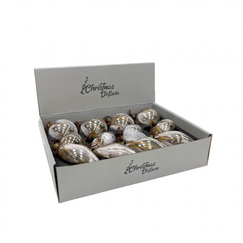 Набор стеклянных украшений Акварель 80 мм., 12 шт., бежевый с золотом, Christmas DeLuxe (87206)